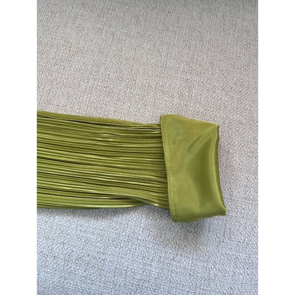 Good American Blouse Shirt Women's Green Kiwi Pleated Long Sleeve Size 1/2 NWT - Picture 9 of 10